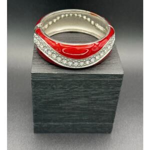 Red Enamel Clamper Bracelet with Clear Bling Stones